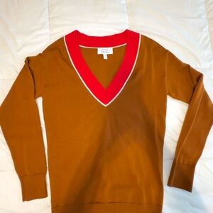 & Other Stories V-Neck Sweater in Mustard and Red